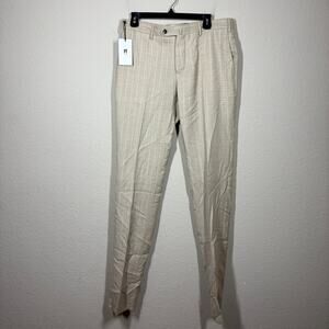 PT Torino Mens 50/Large/34 US Super 100'S Dress Pants Tan 100% Wool Plaid